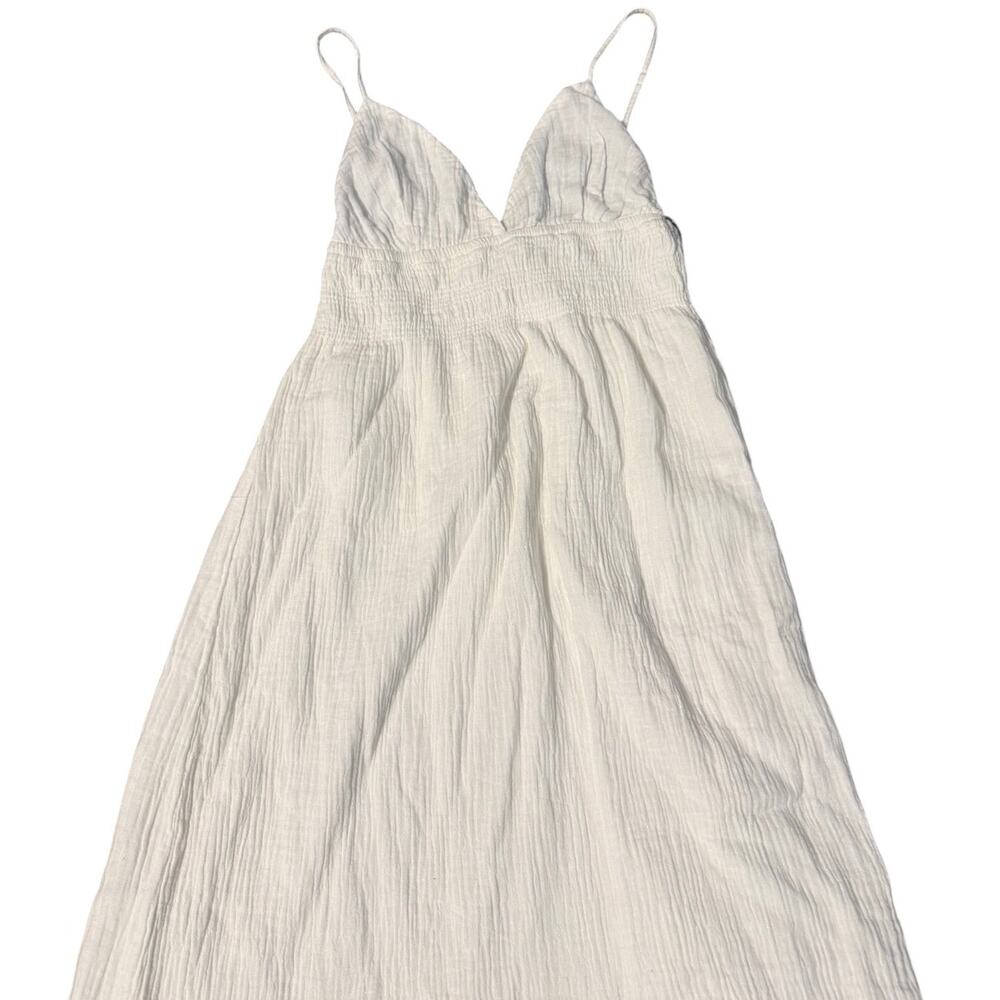 Sim & Sam White Cotton Dress Medium V-Neck Open Back Boho Cottagecore Summer - Picture 15 of 15